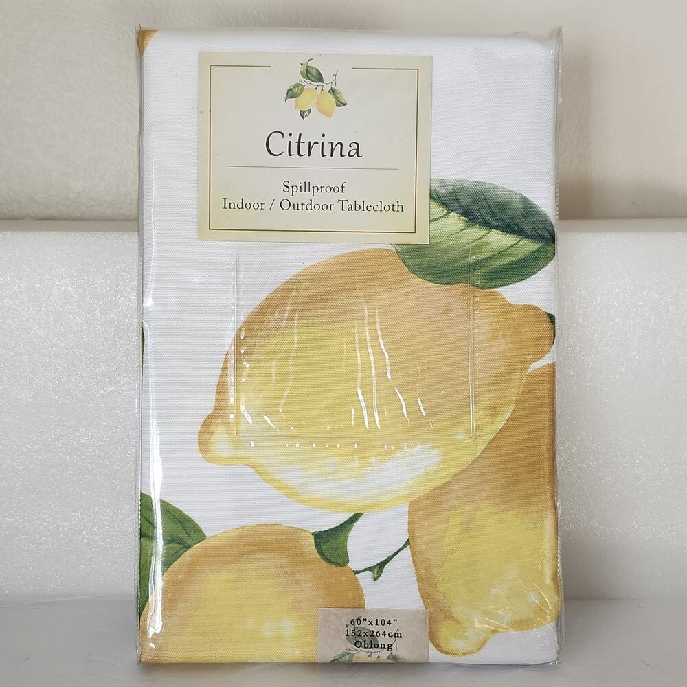 New Benson Mills Spillproof Indoor Outdoor Tablecloth 60”x104”Oblong Lemons BBQ